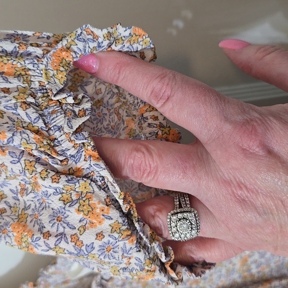 H&M Floral Midi Front Split Left Side Zip Ruffle On Off Shoulder Sleeve Pretty - Picture 5 of 7